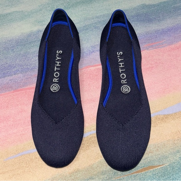 ROTHY'S Black Ballet Knit Slip In Flat Heel Round Toe Rubber Sole Shoe Size 8.5 - Picture 1 of 9